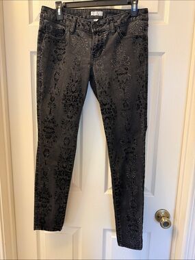 Bisou Bisou Black Skinny Jeans with Damask Embossed Pattern - Vintage